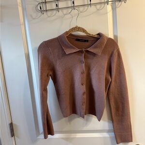 Women's Mauve/brown Button-Up Sweater